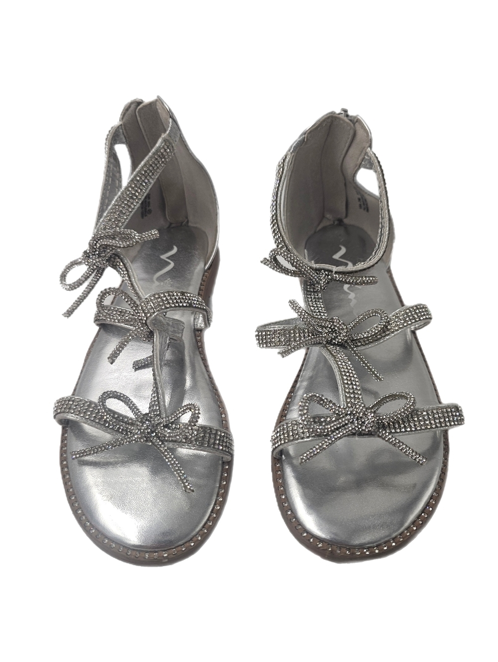 Nina Kids Solace Silver Rhinestone Bow Sandals Youth Size 2 Dress Shoes